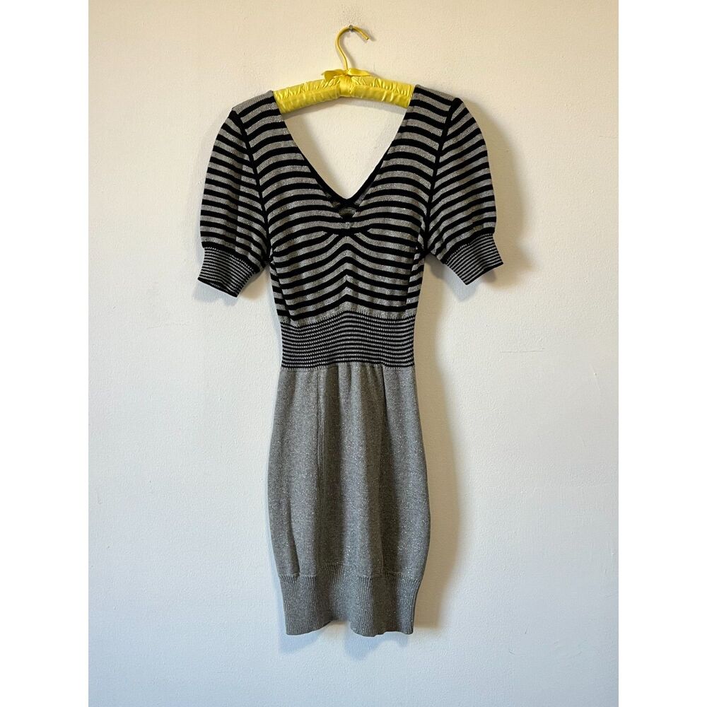 2000s Y2K Armani Exchange Sweater Dress Silver Black Gray Striped Knit XL